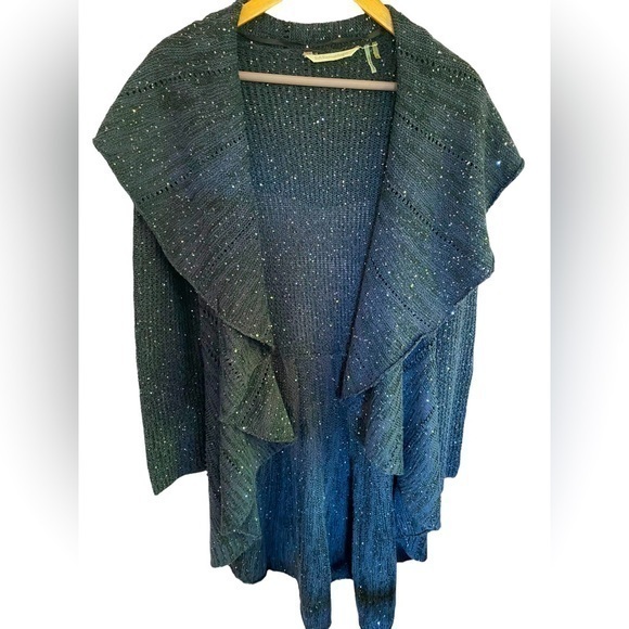 Soft Surroundings Open waterfall Front knit sparkle Cardigan grey blue medium - Picture 1 of 7